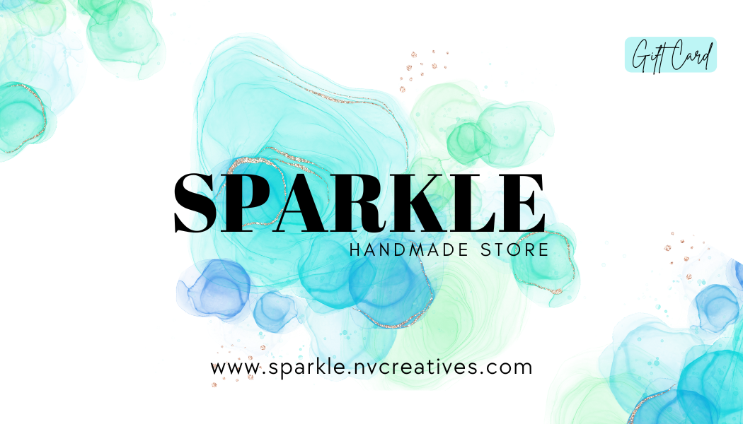 Sparkle Gift Card for online purchases at Sparkle Handmade Store with abstract blue and green watercolor background