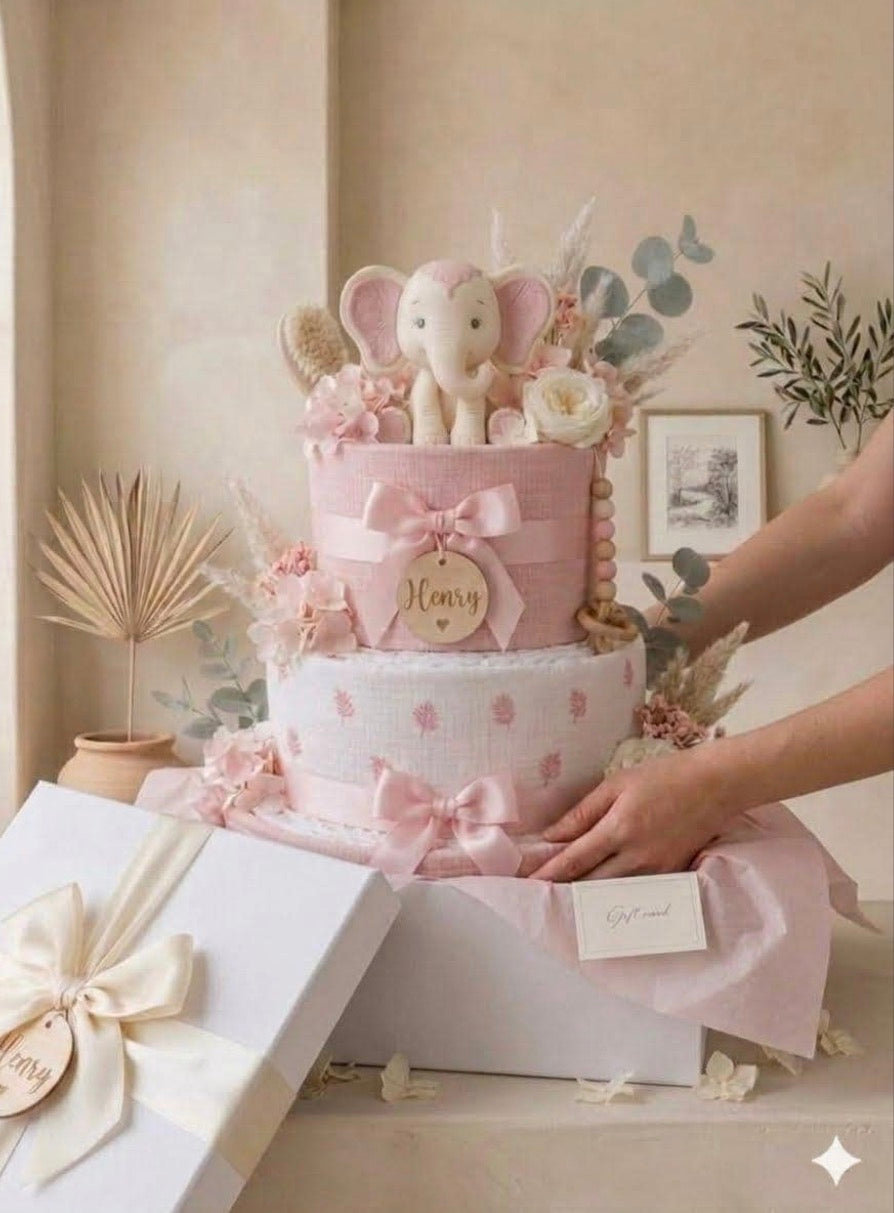 Stunning Personalized Boho Diaper Cake – The Ultimate Pink Baby Shower Gift
