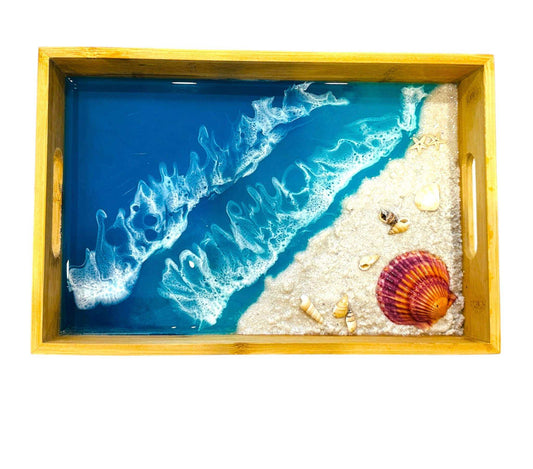 Handmade Decorative Tray with Red Dried Flowers – Elegant Resin Art for Home & Gifts