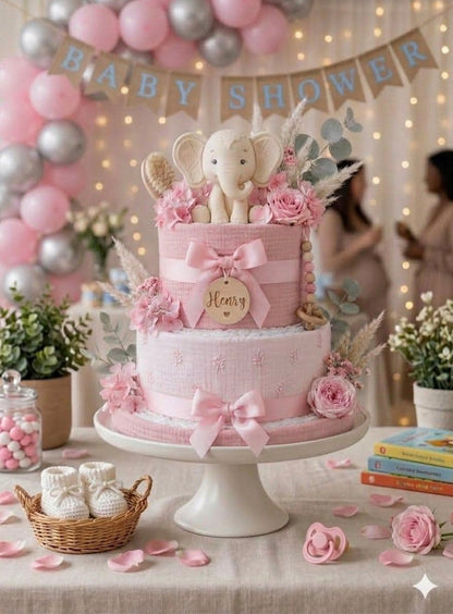 Stunning Personalized Boho Diaper Cake – The Ultimate Pink Baby Shower Gift