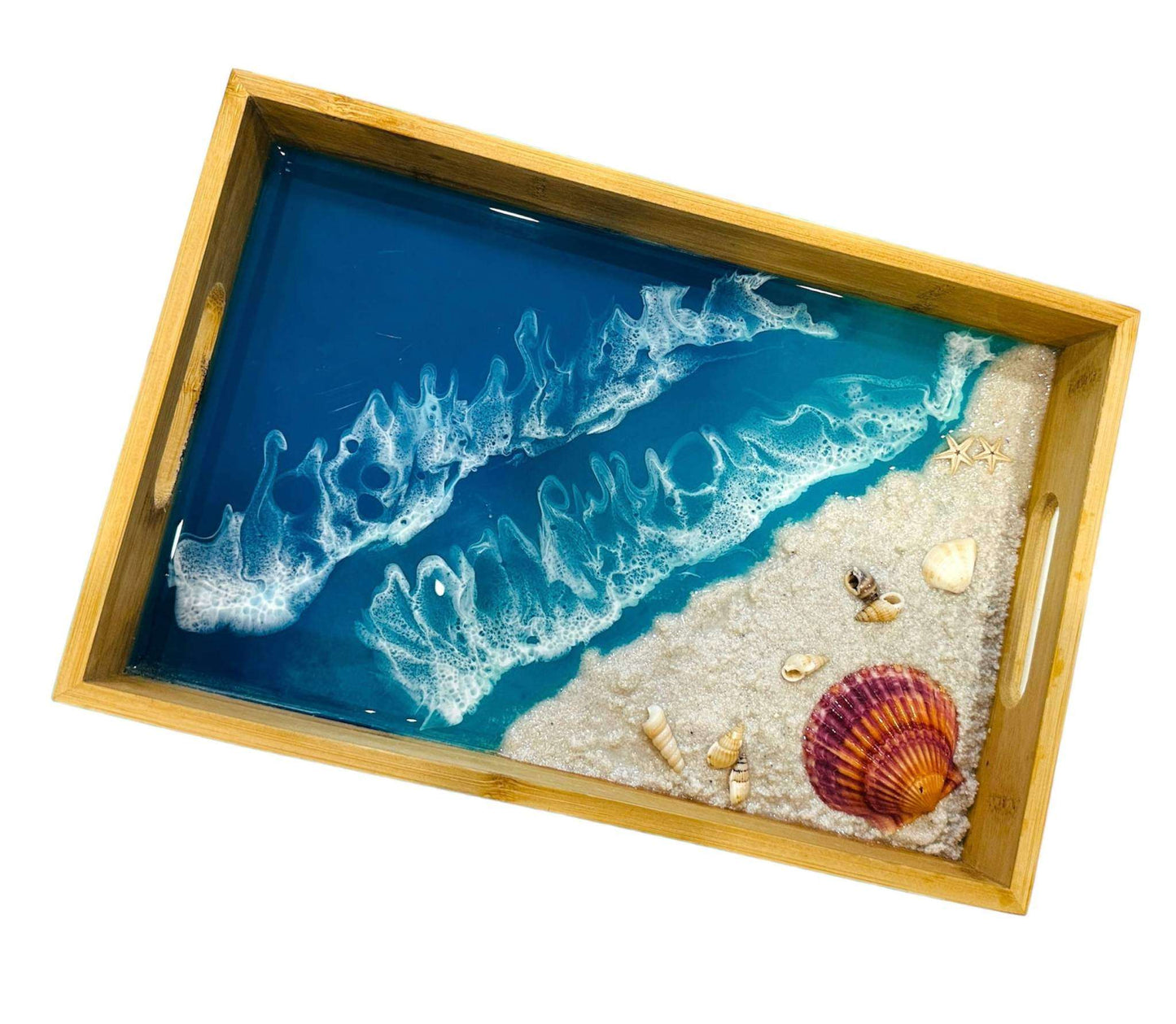 Handmade Decorative Tray with Red Dried Flowers – Elegant Resin Art for Home & Gifts