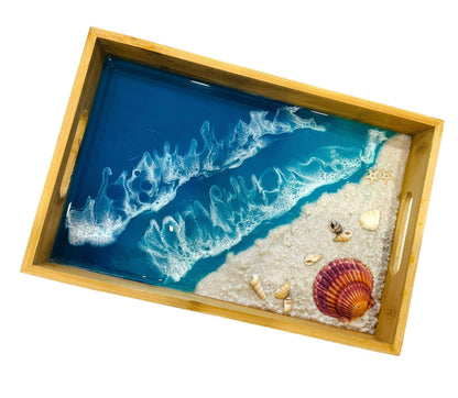 Handmade Decorative Tray with Red Dried Flowers – Elegant Resin Art for Home & Gifts