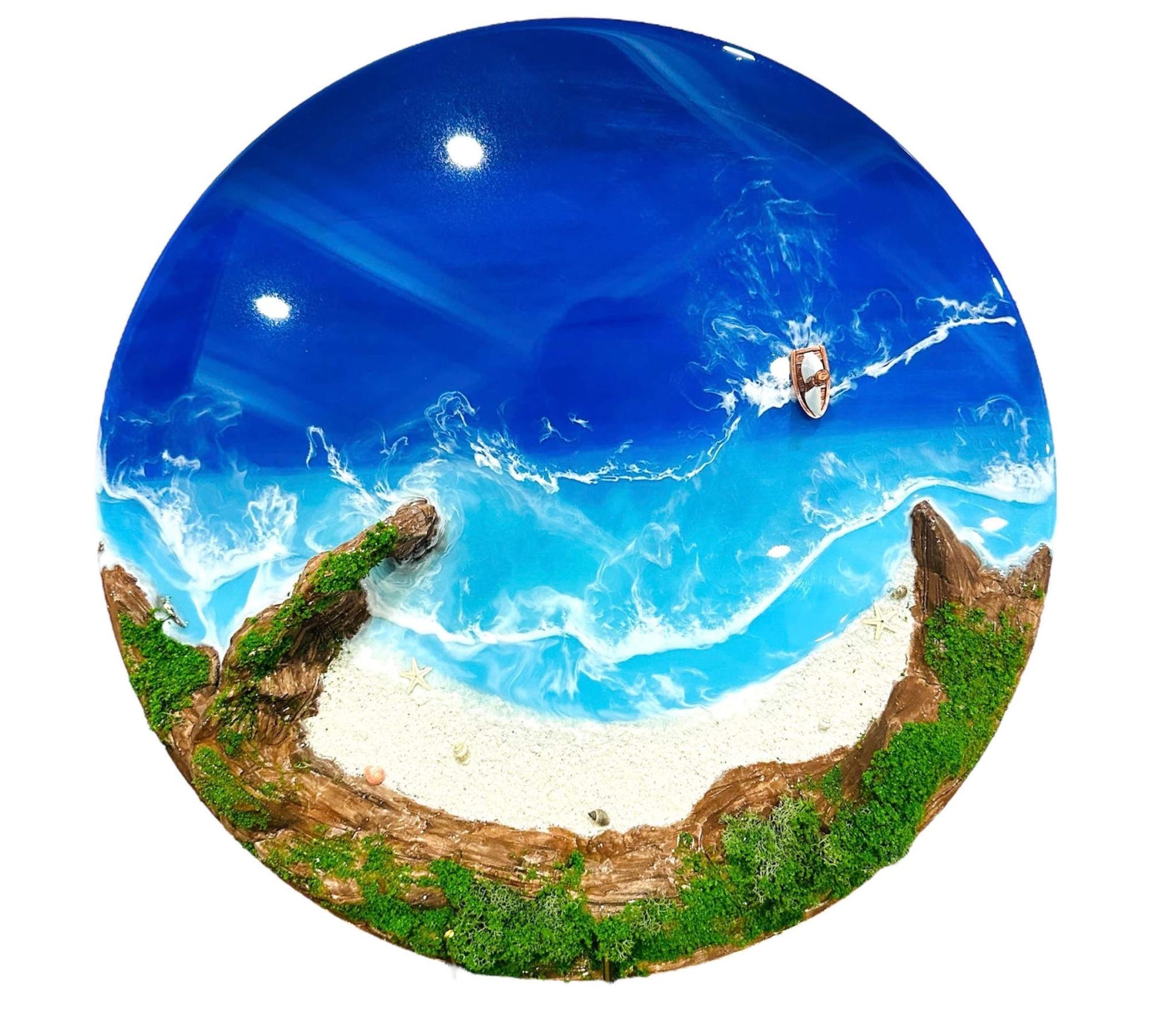 Handmade 3D Durdle Door UK Sculpture featuring textured coastal landscape with blue resin ocean waves and sandy beach wall art