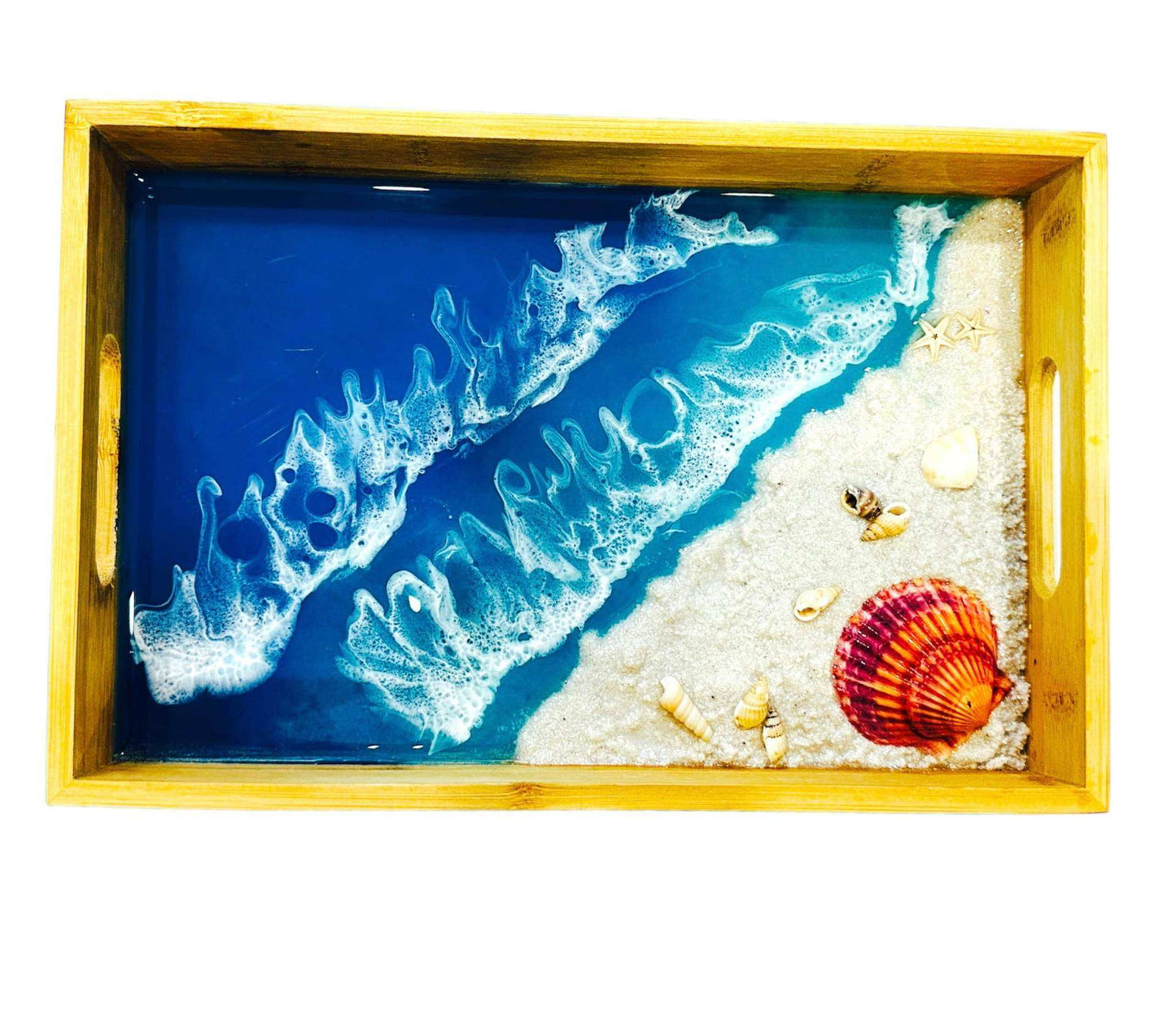 Handmade Decorative Tray with Red Dried Flowers – Elegant Resin Art for Home & Gifts