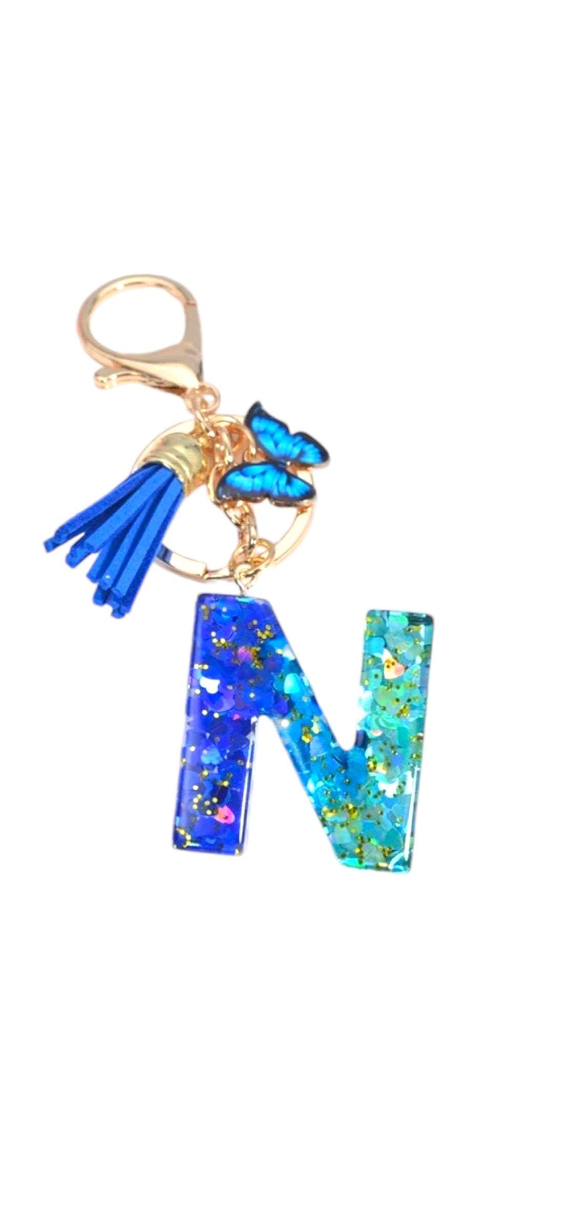 Blue resin Alphabet Keychains