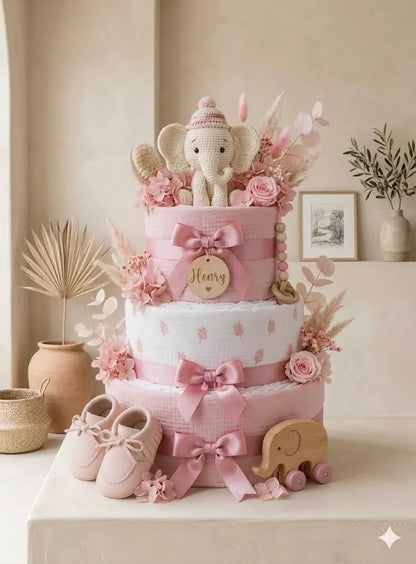 Stunning Personalized Boho Diaper Cake – The Ultimate Pink Baby Shower Gift