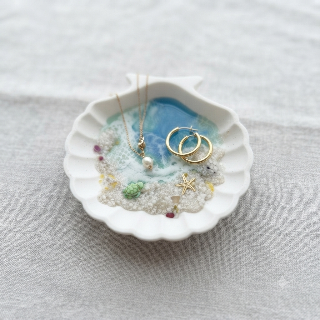 Ocean Breeze Seashell Jewelry Dish | Handmade Coastal Decor Ring Holder | Gift for Her