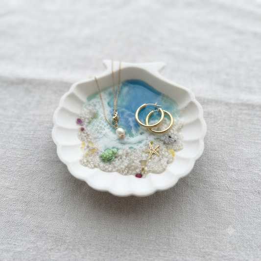Ocean Breeze Seashell Jewelry Dish | Handmade Coastal Decor Ring Holder | Gift for Her
