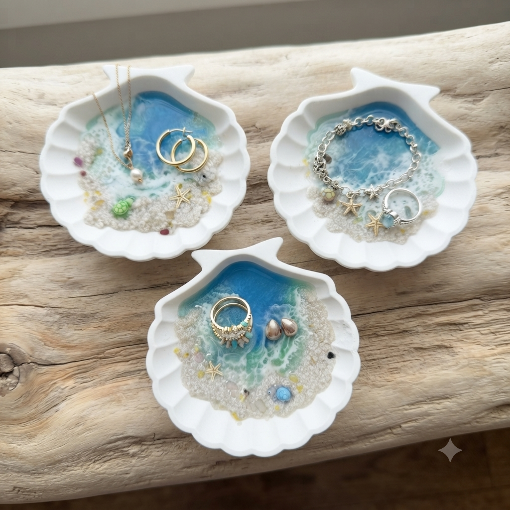 Ocean Breeze Seashell Jewelry Dish | Handmade Coastal Decor Ring Holder | Gift for Her