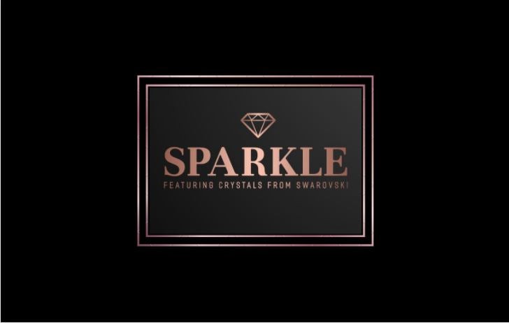 SPARKLE gift card featuring Swarovski crystals with elegant black and rose gold design