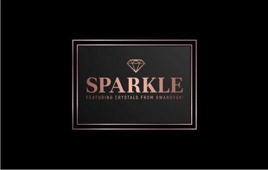 SPARKLE gift card featuring Swarovski crystals with elegant black and rose gold design